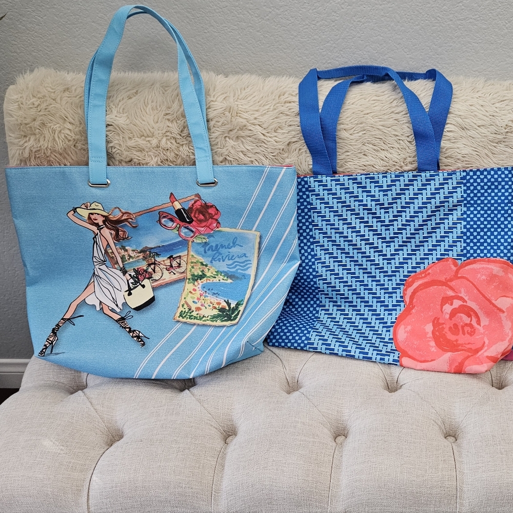 Lancôme- 2 Tote shoulder bags, Nylon Beach style material, vibrant colors NWOT